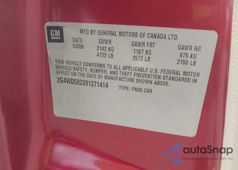 2008 Buick Lacrosse Cxl from USA, damaged, VIN 2G4WD582281271414